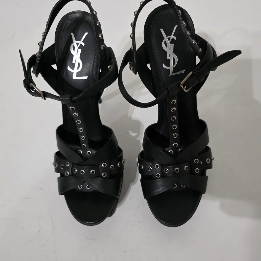 Saint Laurent Tribute Black Studded Strappy Platform Heels Women’s Size 40 - Picture 5 of 9
